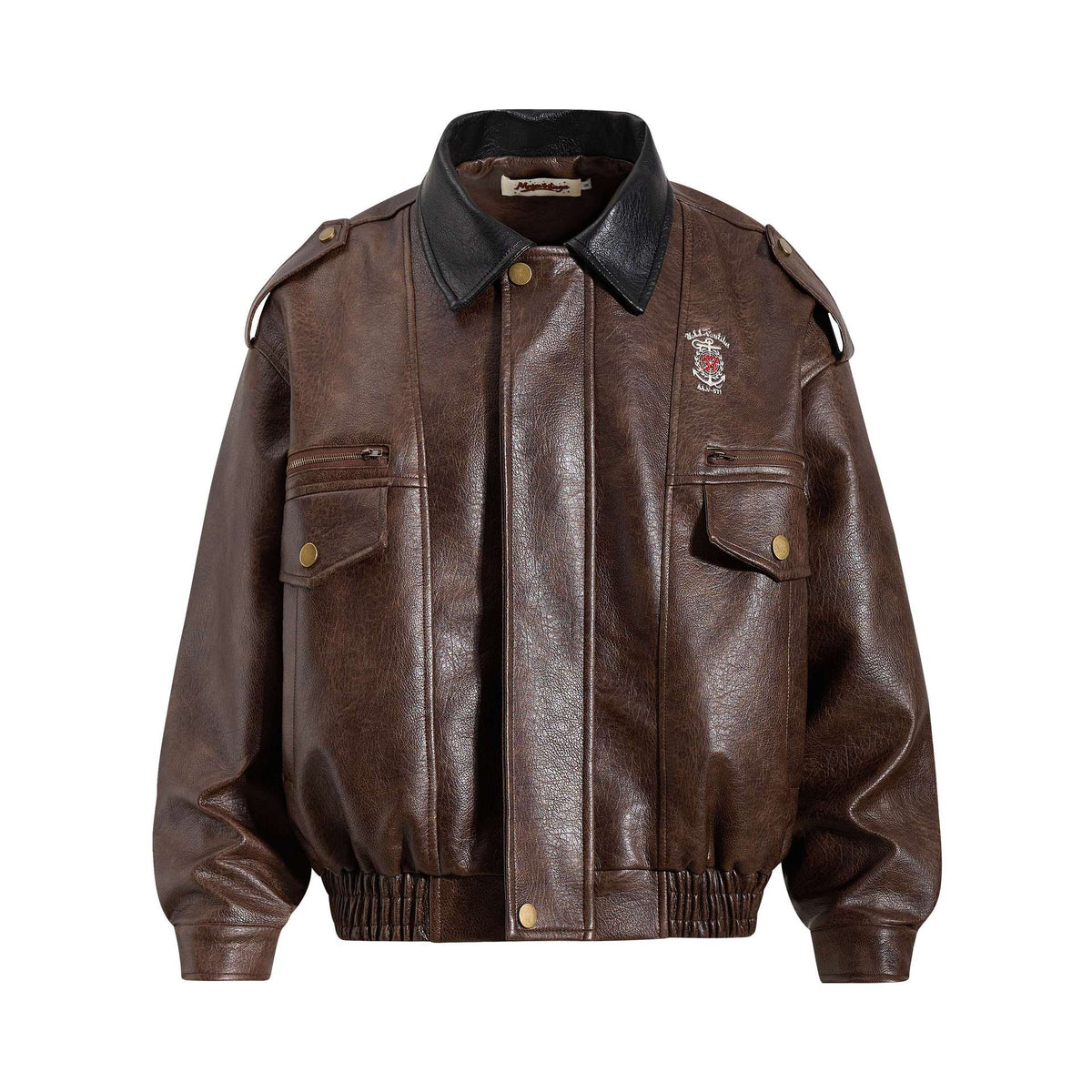 Flip collar vintage PU leather design jacket