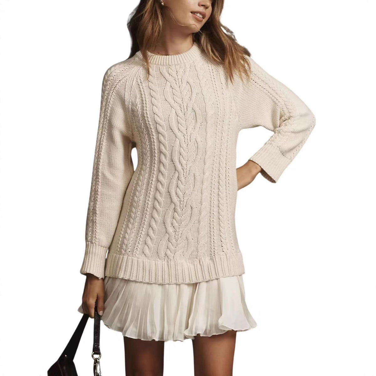 Comfortable Casual Fashion Knit Sweater with Cable Pattern for Women