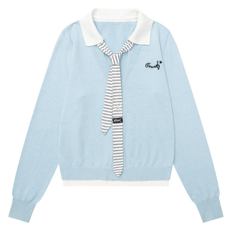 Polo collar tie fake two sweaters