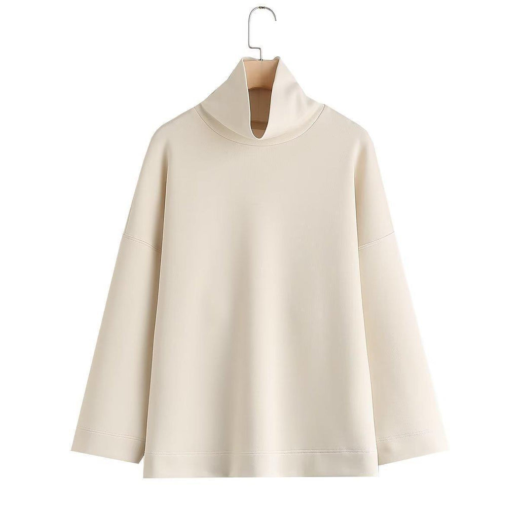 New autumn and winter loose casual hoodie versatile white ribbed high neck sports shirt