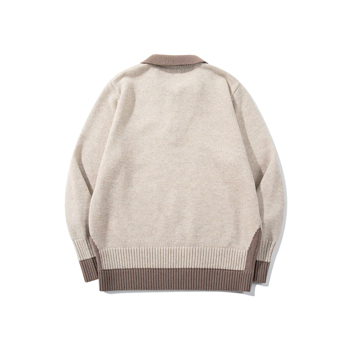 Color-Blocked Mock Two-Piece Knit Sweater with Turn-Down Collar, Unisex Casual Versatile Pullover