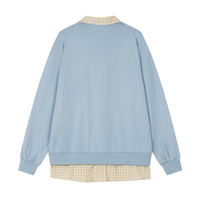 Polo collar fake two-piece design hoodie