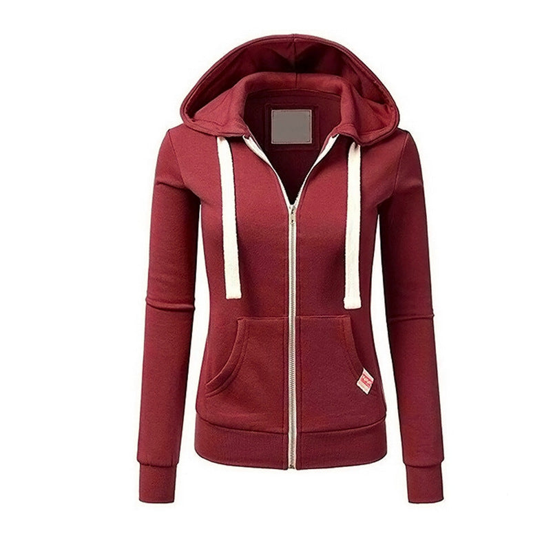 Women's Casual Sporty Zip-Up Hooded Sweatshirt Jacket with Color-Block Design