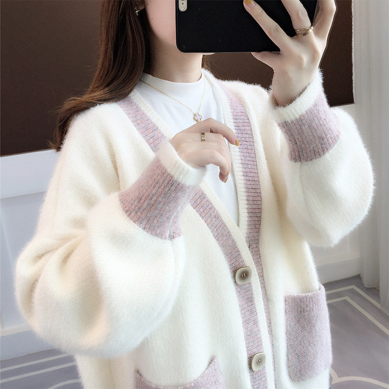 Fall New Women's Knit Cardigan Sweater Loose Outerwear Water Rabbit Fur Top Coat
