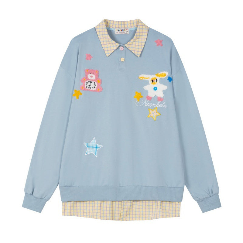 Polo collar fake two-piece design hoodie