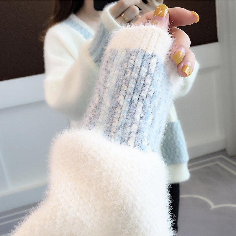 Fall New Women's Knit Cardigan Sweater Loose Outerwear Water Rabbit Fur Top Coat