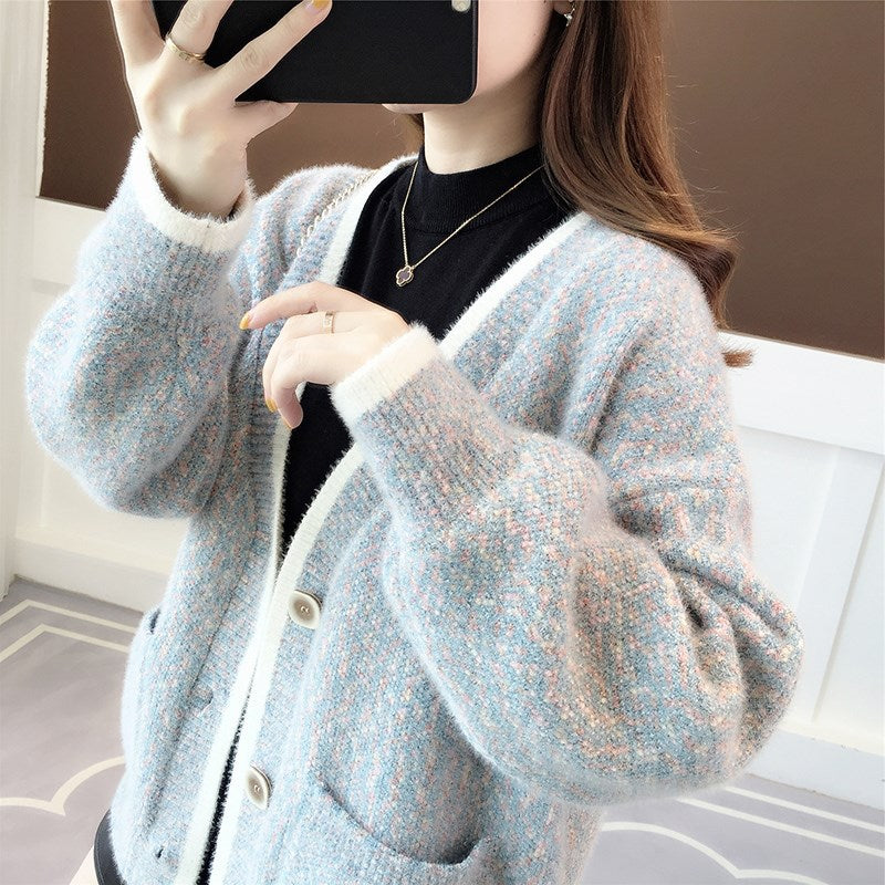 Fall New Women's Knit Cardigan Sweater Loose Outerwear Water Rabbit Fur Top Coat