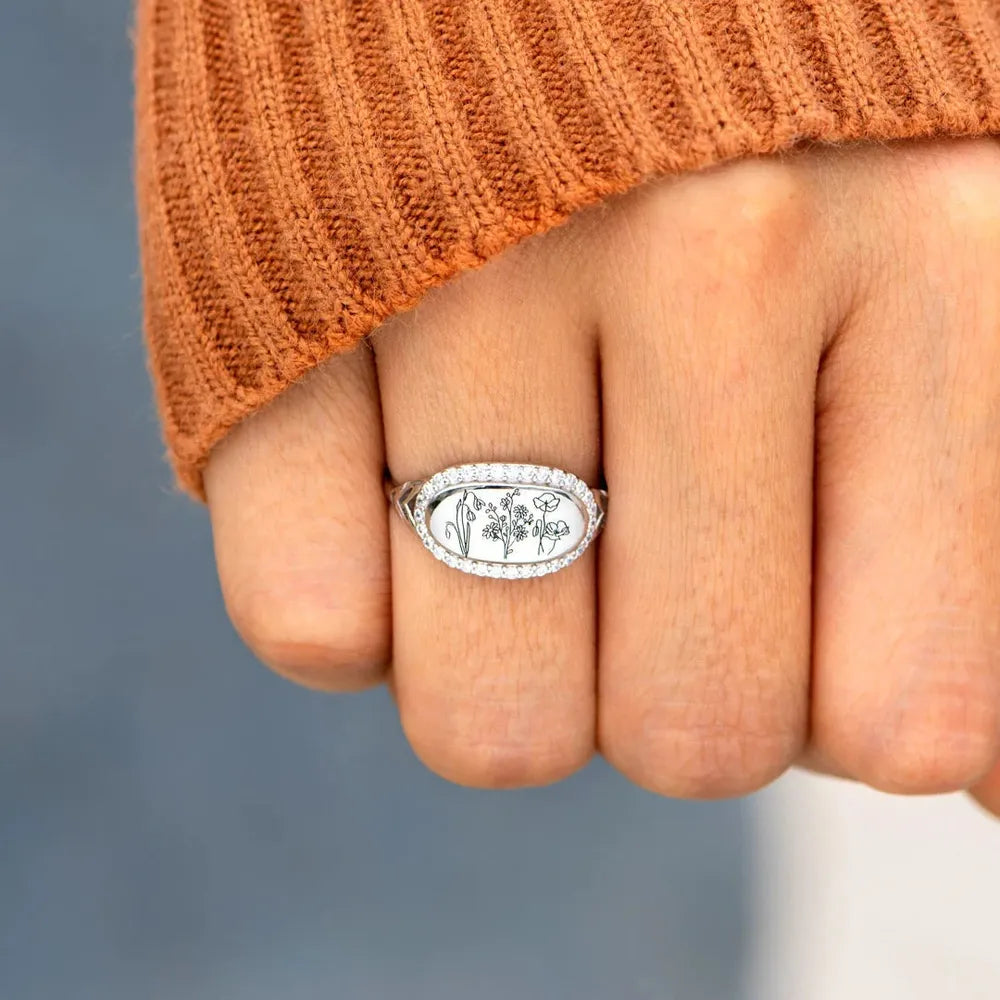 Pure silver flower drop glue oil zircon ring for women simple and fashionable European and American style food ring
