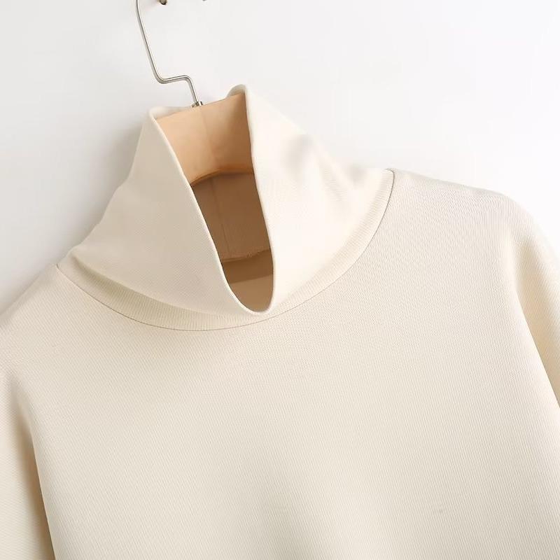 New autumn and winter loose casual hoodie versatile white ribbed high neck sports shirt