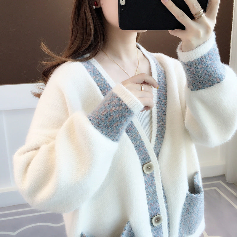 Fall New Women's Knit Cardigan Sweater Loose Outerwear Water Rabbit Fur Top Coat