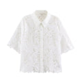Hollow embroidery lapel shirt for women