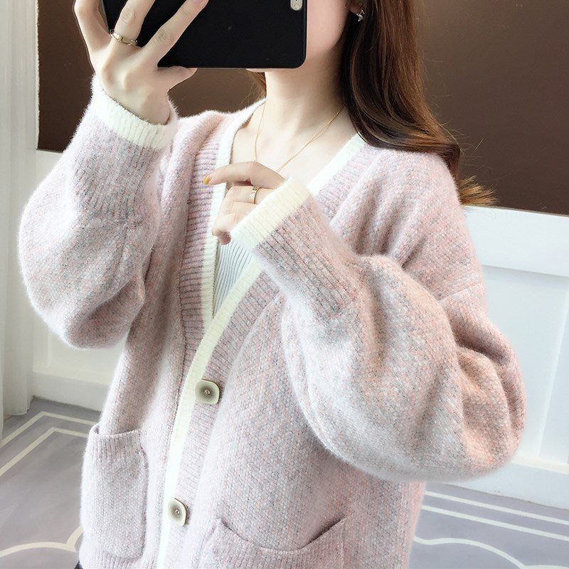 Fall New Women's Knit Cardigan Sweater Loose Outerwear Water Rabbit Fur Top Coat