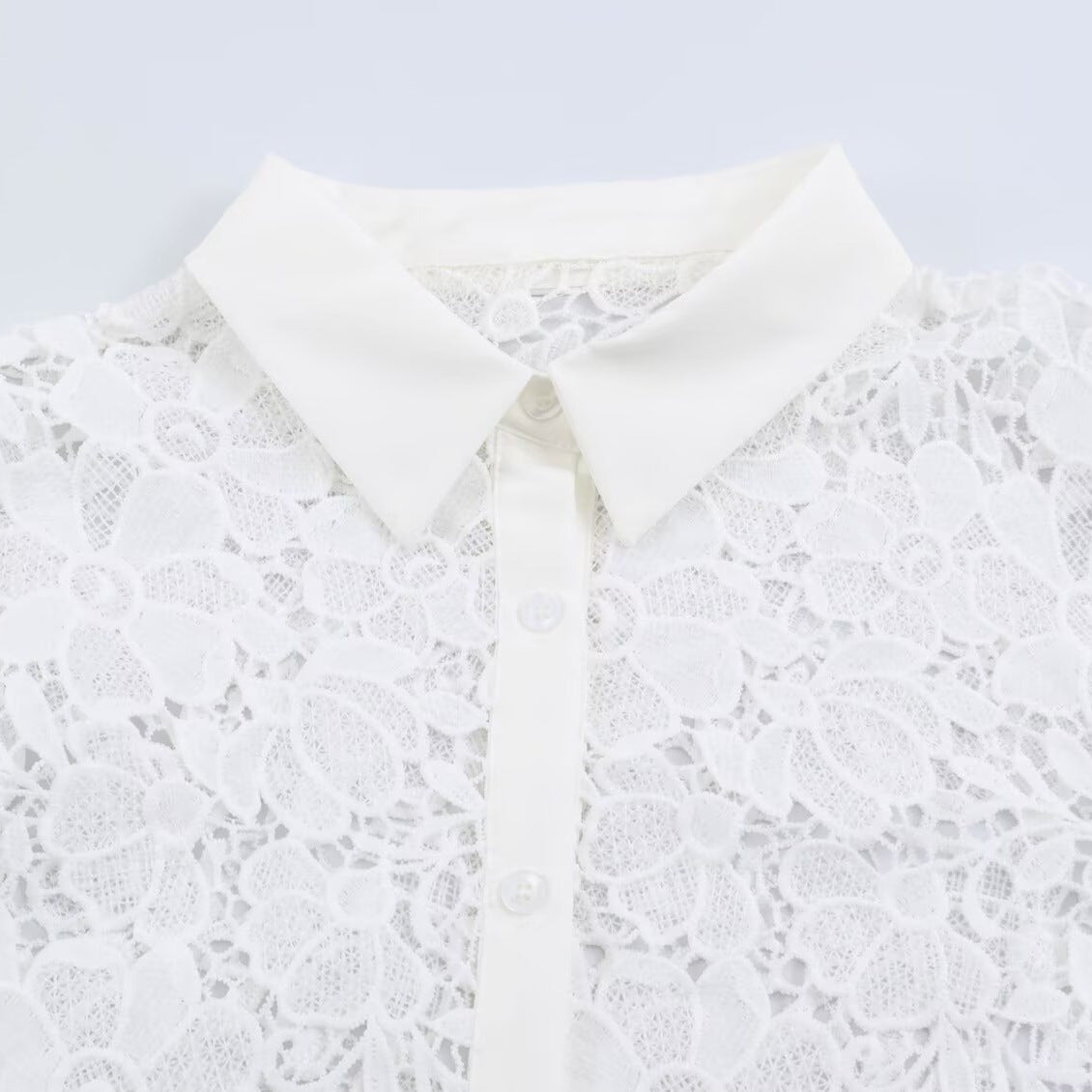 Hollow embroidery lapel shirt for women