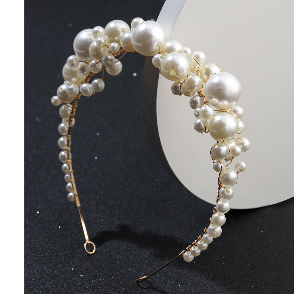 Retro bride headwear with simple pearl headbands