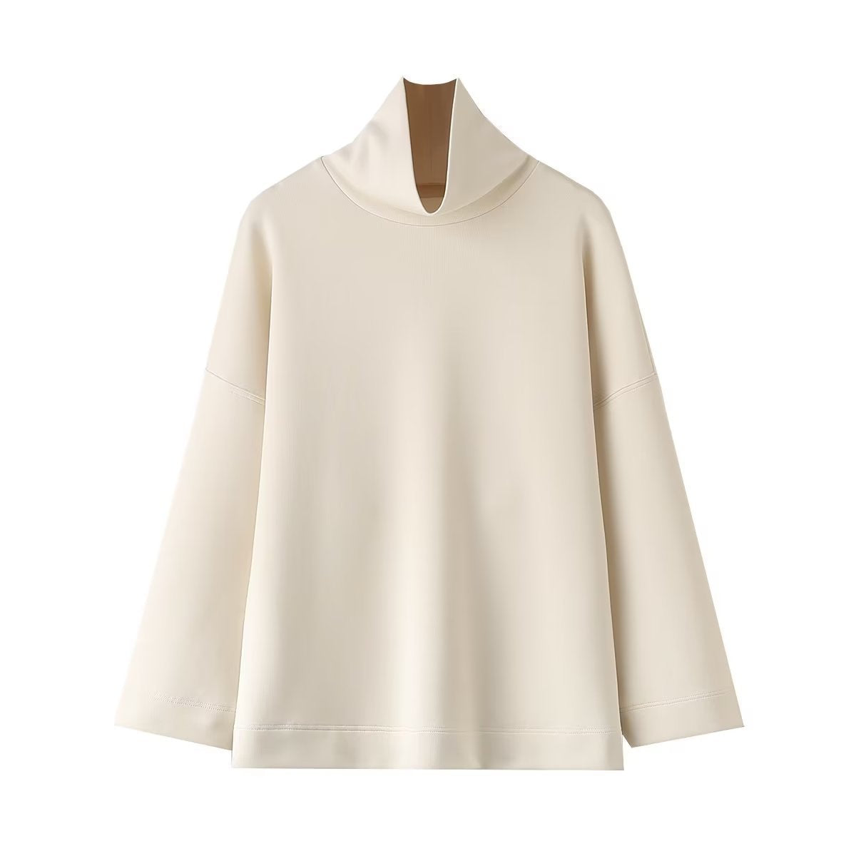 New autumn and winter loose casual hoodie versatile white ribbed high neck sports shirt