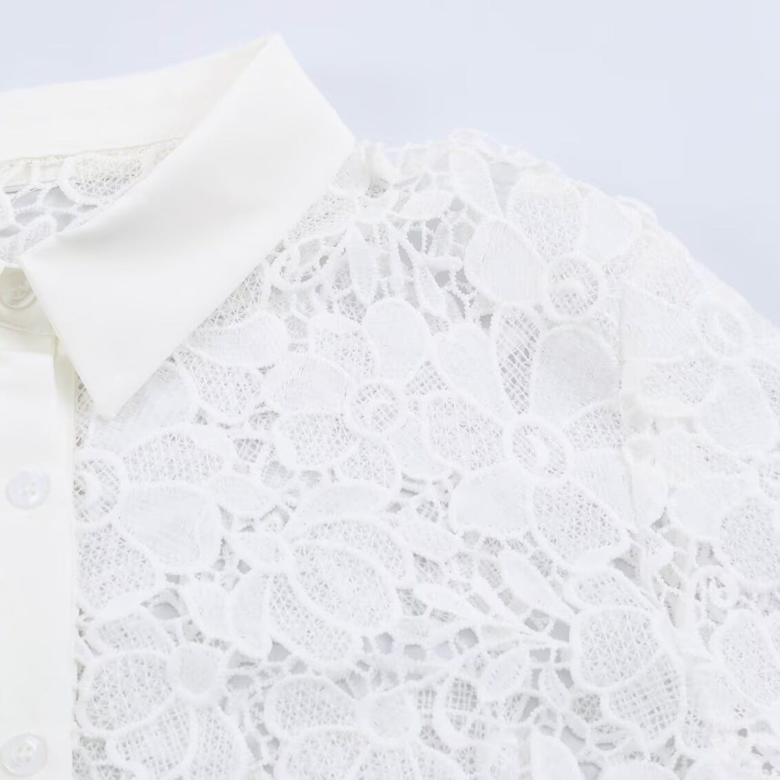 Hollow embroidery lapel shirt for women