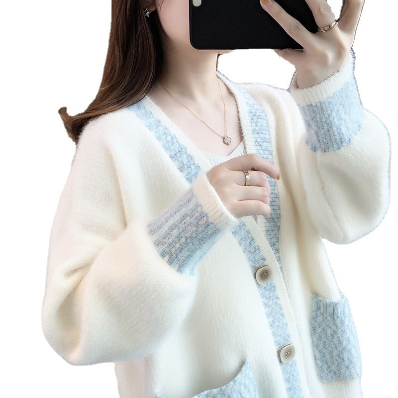 Fall New Women's Knit Cardigan Sweater Loose Outerwear Water Rabbit Fur Top Coat