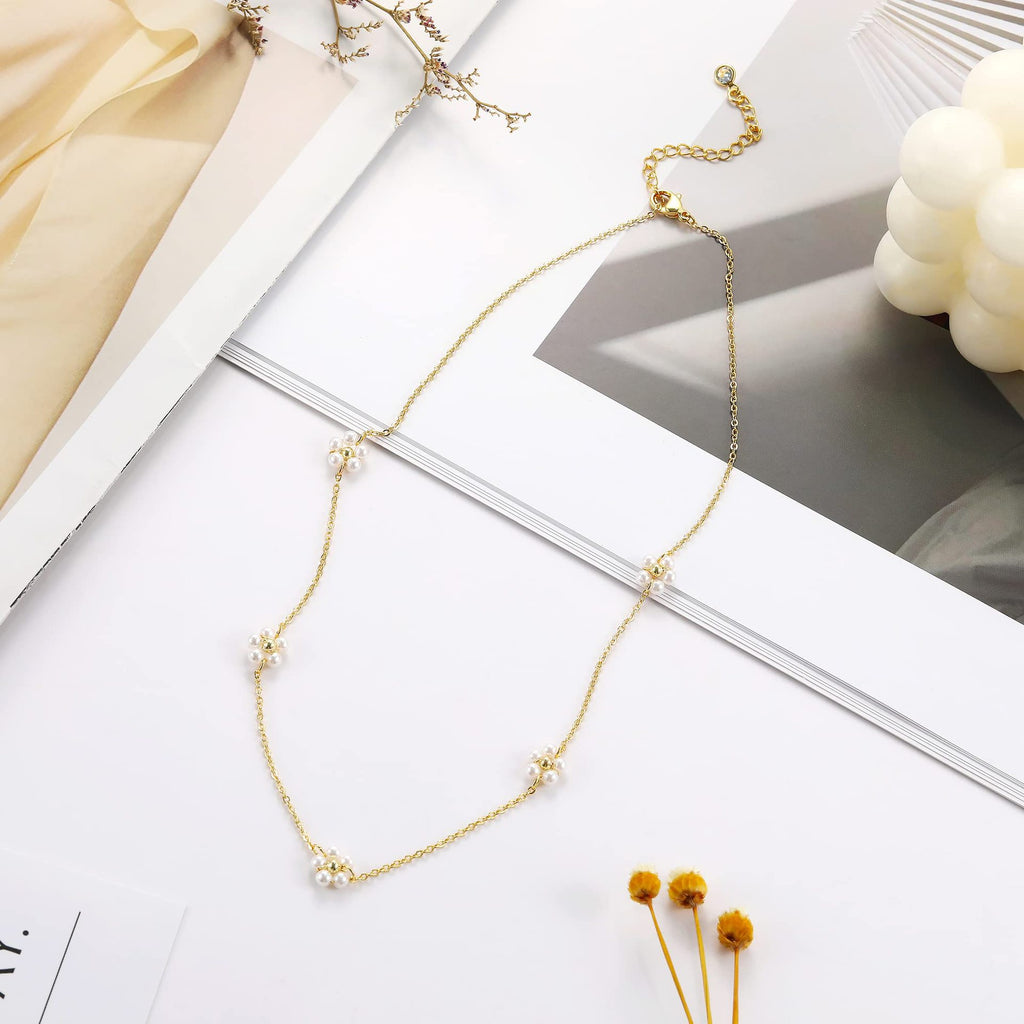 5 flower necklaces pearl collarbone chains