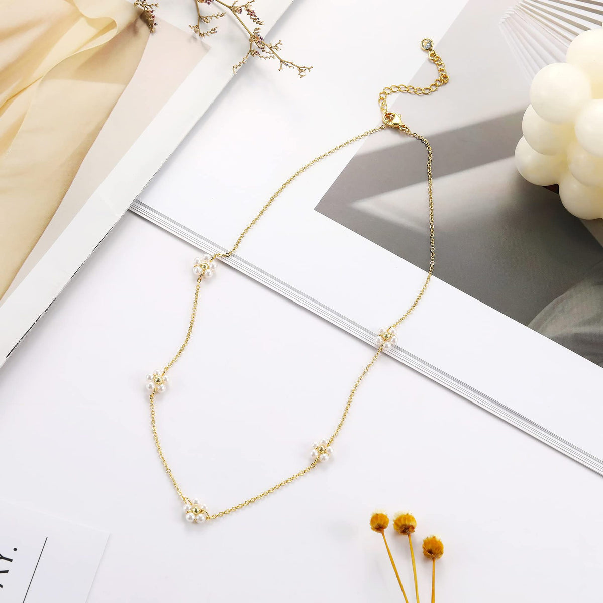 5 flower necklaces pearl collarbone chains
