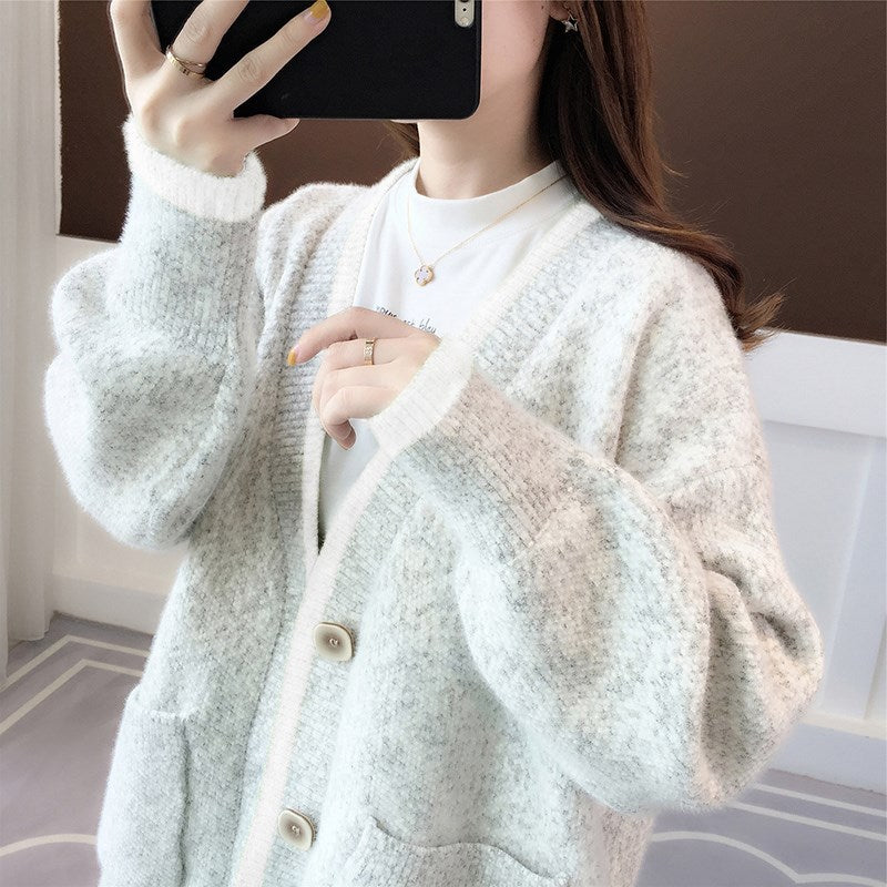 Fall New Women's Knit Cardigan Sweater Loose Outerwear Water Rabbit Fur Top Coat