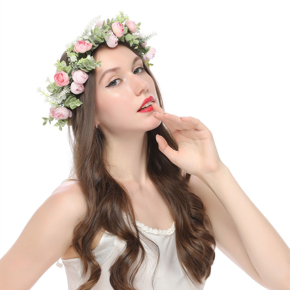 Forest style bride and bridesmaid flower wreath headband seaside vacation wreath headband