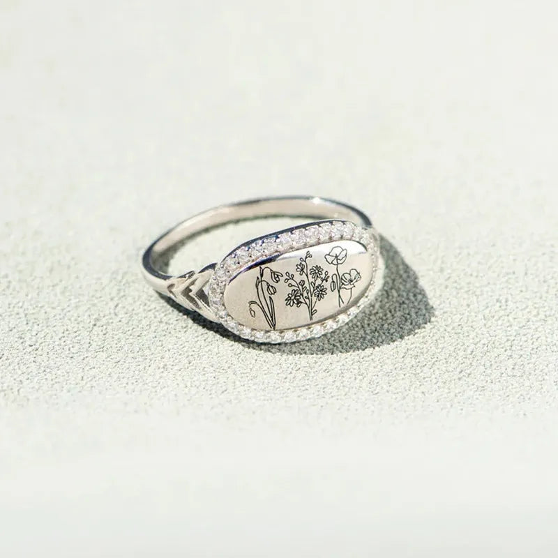 Pure silver flower drop glue oil zircon ring for women simple and fashionable European and American style food ring