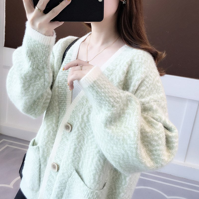 Fall New Women's Knit Cardigan Sweater Loose Outerwear Water Rabbit Fur Top Coat