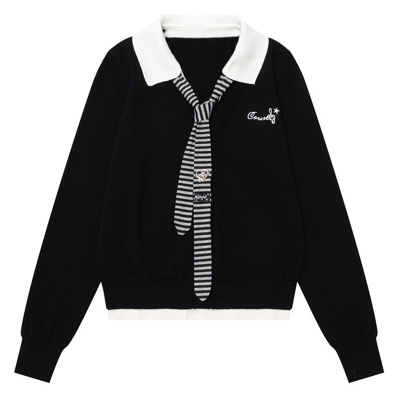 Polo collar tie fake two sweaters