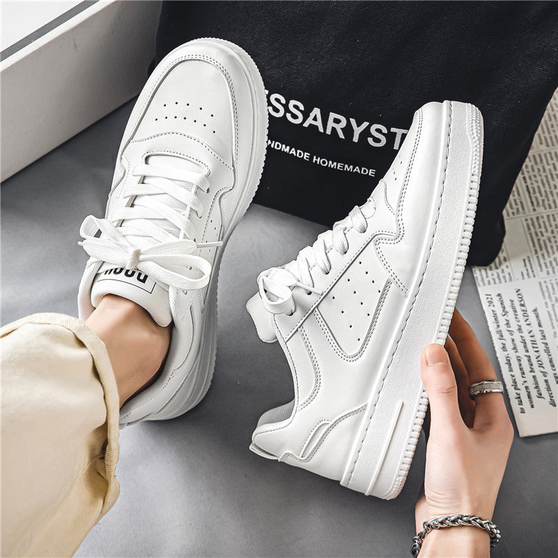 Spring New Breathable White Sneakers for Students, Fashionable and Versatile Chunky Sole Casual Athletic Shoes for Teens, Low-Top Skate Style