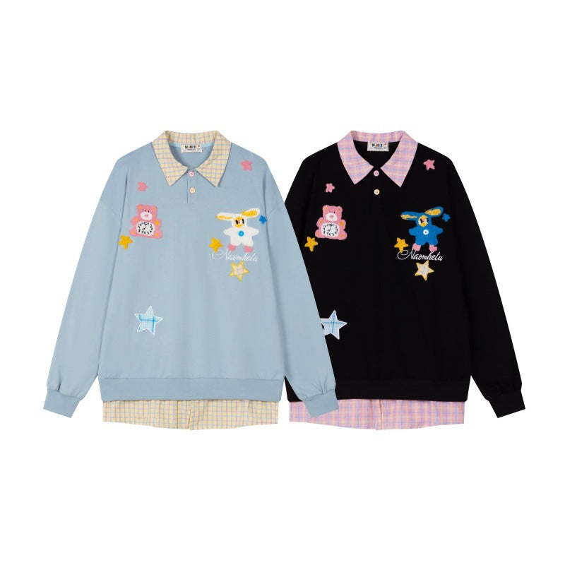 Polo collar fake two-piece design hoodie
