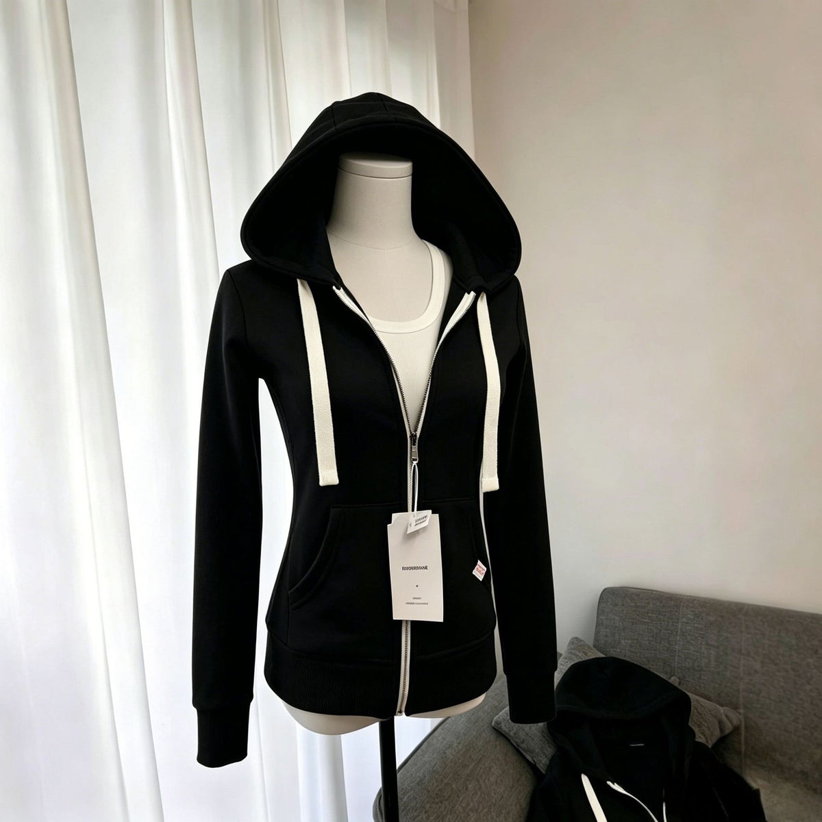 Women's Casual Sporty Zip-Up Hooded Sweatshirt Jacket with Color-Block Design