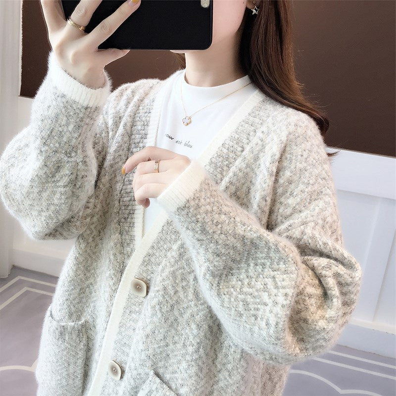 Fall New Women's Knit Cardigan Sweater Loose Outerwear Water Rabbit Fur Top Coat