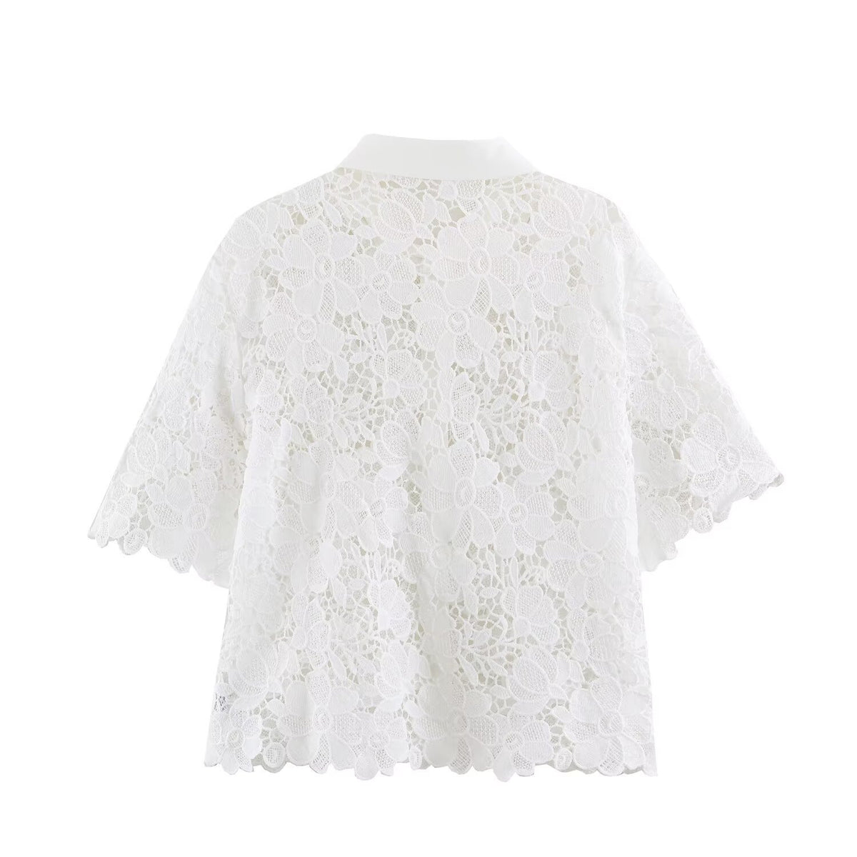 Hollow embroidery lapel shirt for women