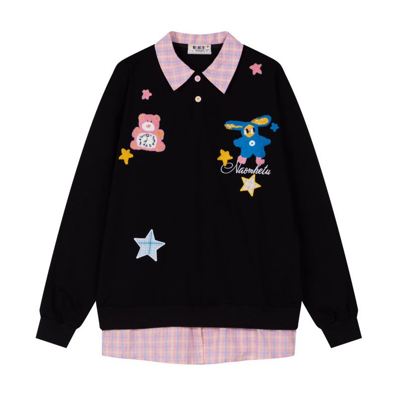 Polo collar fake two-piece design hoodie