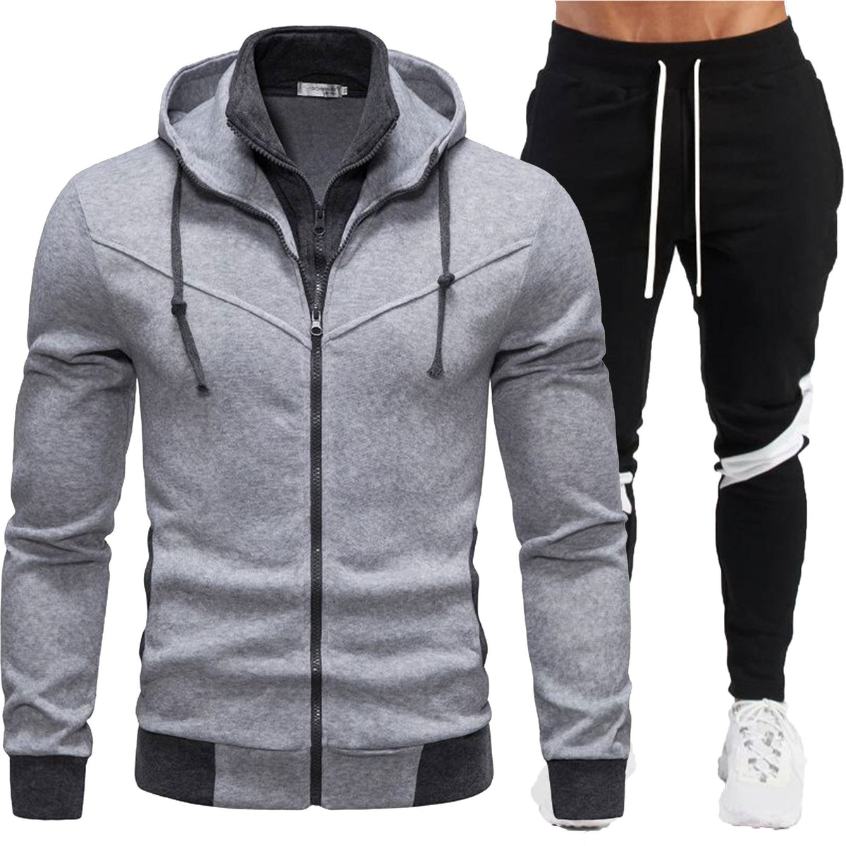 Casual Slim Fit Color Block Hooded Jacket Sportswear Suit