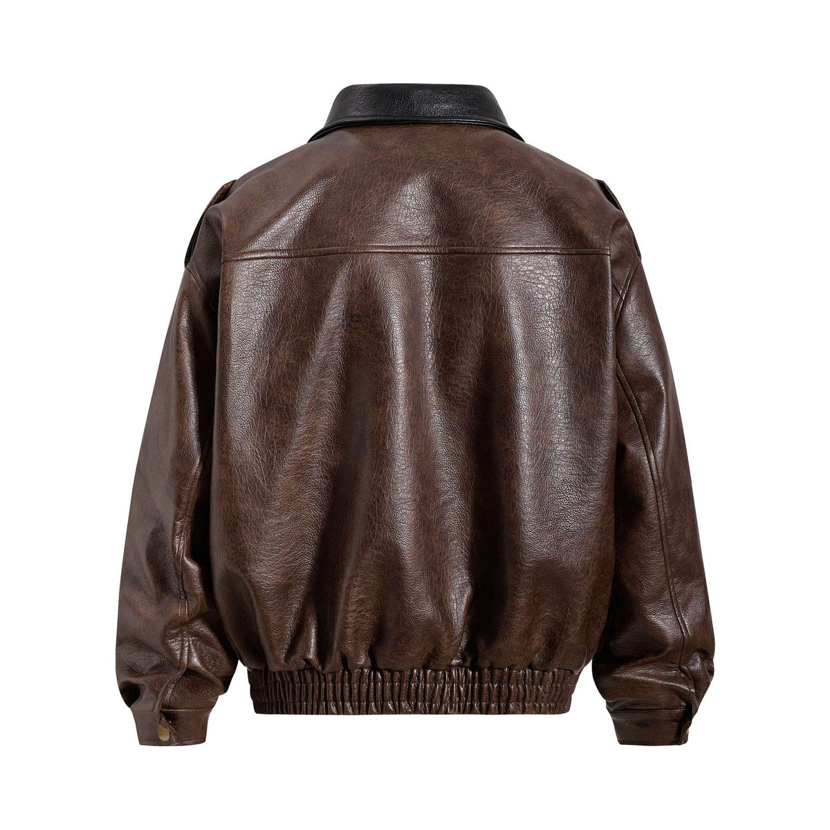 Flip collar vintage PU leather design jacket